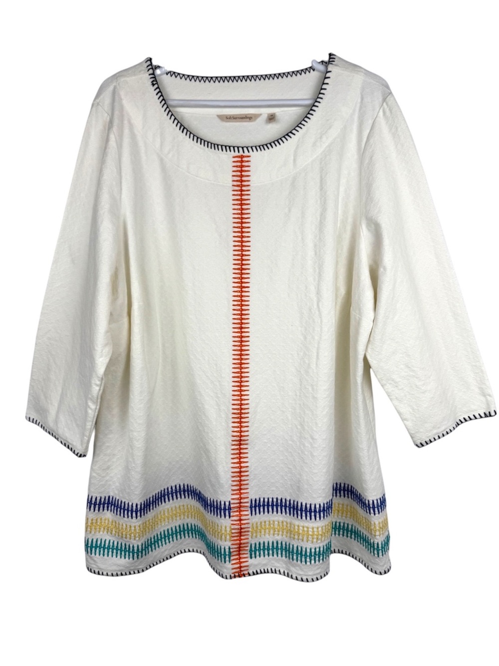 Soft Surroundings Colorful Whipstitch Embroidered Tunic Shirt Plus Size 1X